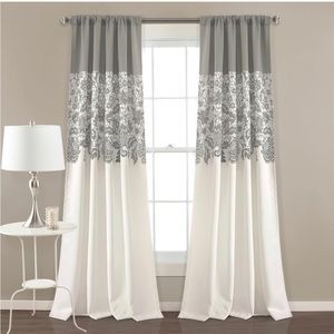 LUSH DÉCOR Garden Print Curtains Darkening Window Pair), 84 in x 52 in, grey